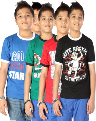 

Gkidz Boys Printed Cotton T Shirt(Multicolor, Pack of 5, Red