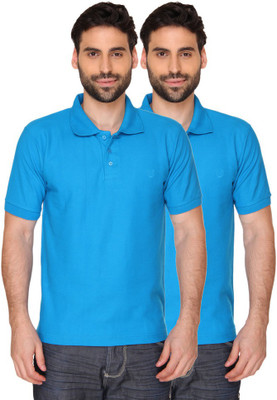 

Blacksmith Solid Men's Polo Neck Blue T-Shirt(Pack of 2), Fresh blue