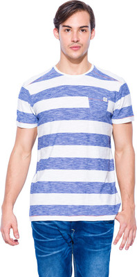 

Mufti Striped Men's Round Neck Blue, White T-Shirt