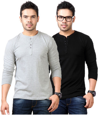 

Top Notch Solid Men's Henley Grey, Black T-Shirt(Pack of 2), Grey melange;black