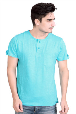 

Stephen Armor Solid Men's Henley Blue T-Shirt, Aqua blue