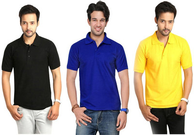 

Keepsake Solid Men's Polo Neck Multicolor T-Shirt(Pack of 3, Multi black