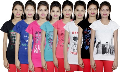 Indistar Printed Women Round Neck Multicolor T-Shirt