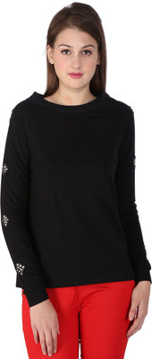 

SF Jeans by Pantaloons Solid Women's Boat Neck Black T-Shirt