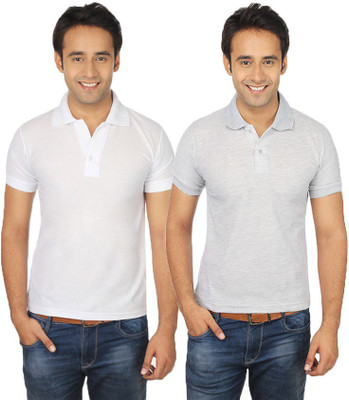 

Quetzal Solid Men's Polo Neck Grey, White T-Shirt(Pack of 2