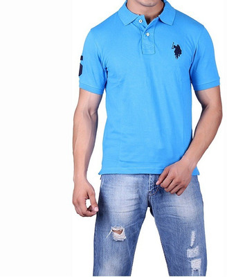 

Ganesh Creation Solid Men's Polo Neck Blue T-Shirt, Sky blue