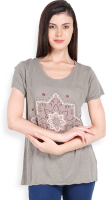 

Ten on Ten Printed Women's Round Neck Grey T-Shirt