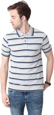 

Mudo Striped Men's Mandarin Collar Grey T-Shirt, Gray