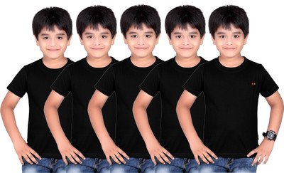 Dongli Boys Solid T Shirt(Black, Pack of 5)