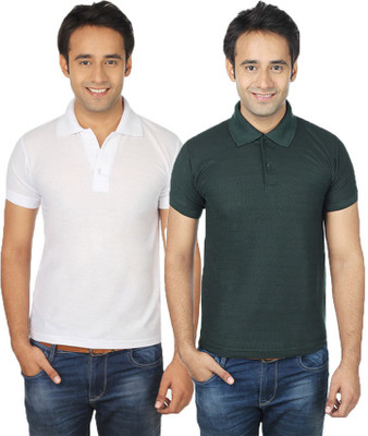 

Quetzal Solid Men's Polo Neck Green, White T-Shirt(Pack of 2