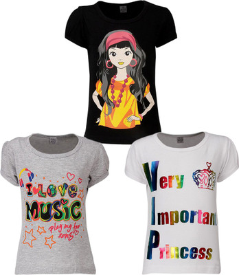 

Gkidz Girls Printed T Shirt(Multicolor, Black
