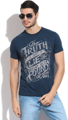 

Pepe Jeans Printed Men's Round Neck Blue T-Shirt, Indigo