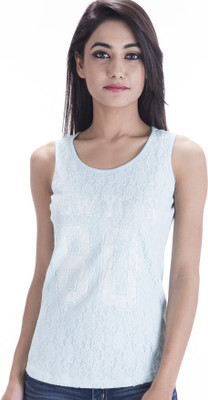 

Amadore Self Design Women's Round Neck Blue T-Shirt