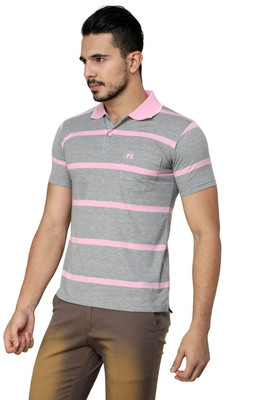 

Cotton County Premium Striped Men's Flap Collar Neck Pink T-Shirt