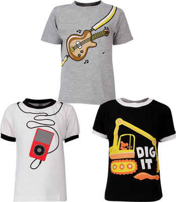 

Gkidz Boys Printed T Shirt(Multicolor, Pack of 3, Black
