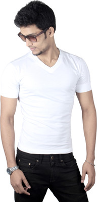 

Spur Solid Men' V-neck White T-Shirt