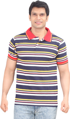 

Zebu Striped Men's Polo Neck Multicolor T-Shirt, Dark blue