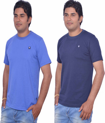

Leaf Solid Men's Round Neck Blue, Light Blue T-Shirt(Pack of 2