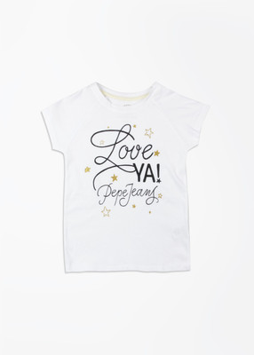 

Pepe Jeans Girls Printed T Shirt(White, Pack of 1