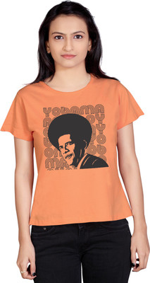 

Tantra Graphic Print Women's Round Neck Orange T-Shirt, Peach