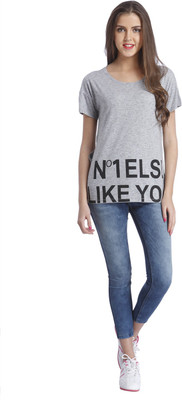 

Only Graphic Print Women' Round Neck Grey T-Shirt, Light grey melange