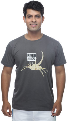 

Clickroo Printed Men' Round Neck Grey T-Shirt
