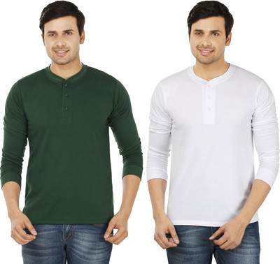 

Weardo Solid Men' Henley Green, White T-Shirt(Pack of 2, Bottle green;white