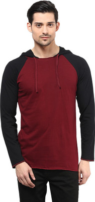 Unisopent Designs Solid Men's Hooded Maroon, Black T-Shirt