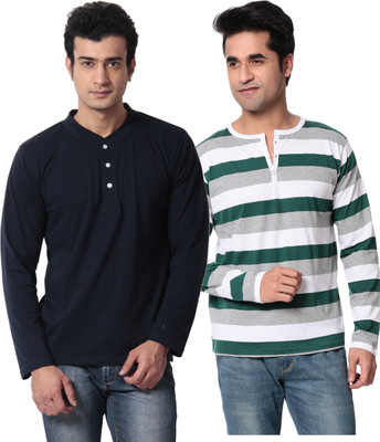 

Leana Striped Men's Henley Multicolor T-Shirt(Pack of 2