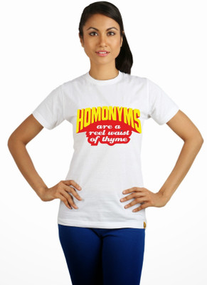 

Campus Sutra Printed Women' Round Neck White T-Shirt