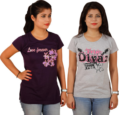 

Tryd Printed Women's Round Neck Multicolor T-Shirt(Pack of 2