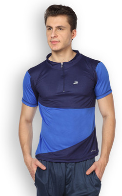 

Difference of Opinion Solid Men's Mandarin Collar Dark Blue T-Shirt