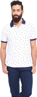 

Mr Button Printed Men's Polo Neck White T-Shirt, Pique cotton