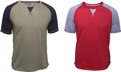 

Poshuis Solid Men's Round Neck Green, Red T-Shirt(Pack of 2)