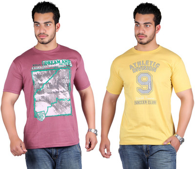 

Shineway Printed Men's Round Neck Multicolor T-Shirt(Pack of 2
