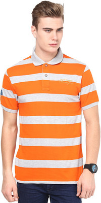 

Mudo Striped Men's Mandarin Collar Orange, Grey T-Shirt