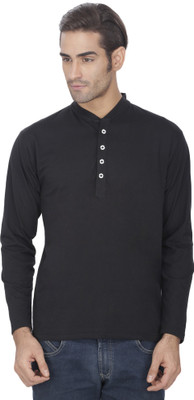 

eSOUL Solid Men's Henley Black T-Shirt
