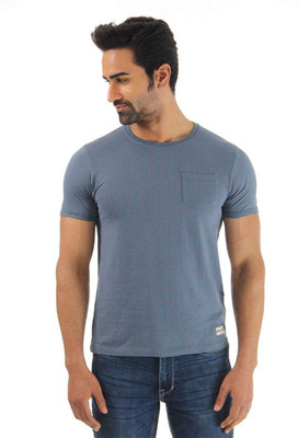 

Flying Machine Polka Print Men's Round Neck Blue T-Shirt, Blue mirage