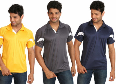 

Campus Sutra Solid Men Polo Neck Grey, Blue, Yellow T-Shirt(Pack of 3