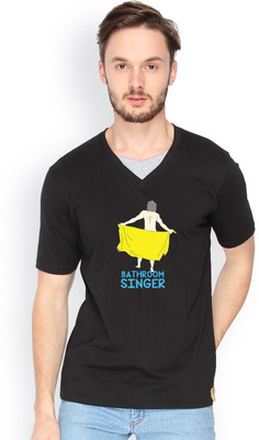 

Campus Sutra Solid Men V-neck Black T-Shirt