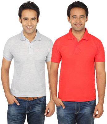 

Quetzal Solid Men's Polo Neck Grey, Red T-Shirt(Pack of 2