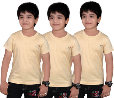 

Dongli Boys Solid T Shirt(Beige, Pack of 3)