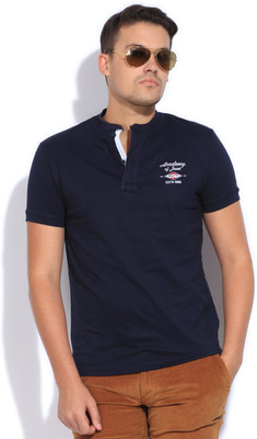 

Mufti Solid Men's Henley Dark Blue T-Shirt