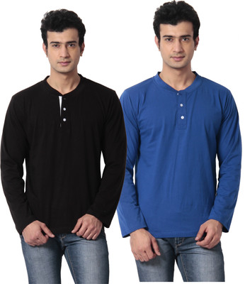 

Leana Solid Men' Henley Multicolor T-Shirt(Pack of 2