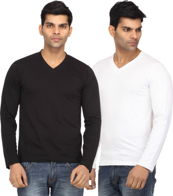

Leana Solid Men's V-neck Black, White T-Shirt(Pack of 2