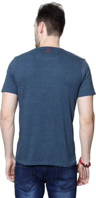 

SF Jeans by Pantaloons Printed Men's Round Neck Blue T-Shirt, Indigo melange