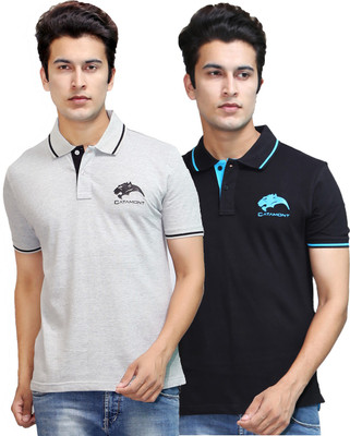 

Catamont Solid Men's Polo Neck Black, Grey T-Shirt(Pack of 2, Melange grey;midnight black
