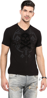 

PUNK Printed Men's V-neck Black T-Shirt