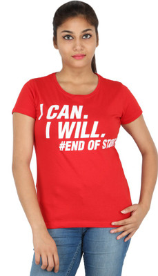 

Mighty Mojo Graphic Print Women's Round Neck Red T-Shirt