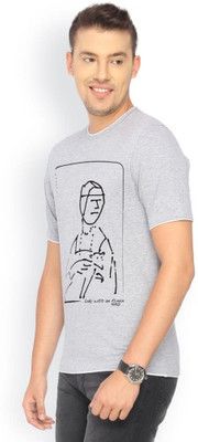 

Campus Sutra Printed Men Round Neck Grey T-Shirt
